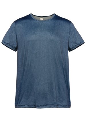 Kortærmet t-shirt med rund hals i ensfarvet blå med en blød, let slidt stofstruktur.