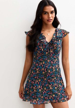 New Look FLORAL PRINT RUFFLED MINI - Day dress - black pattern