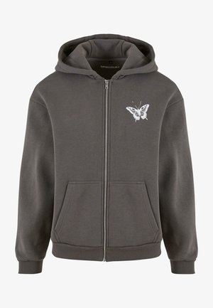 Hallhalli hall pusa, millel on ees tasku ja vasakul rinnal valge liblikate trükk. Pehme kangas ja sobivad mansetid.