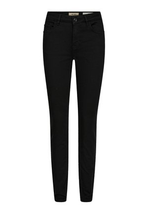 Pantalon slim noir avec poches avant, fermeture par boutons et passants de ceinture, présenté sur fond blanc.