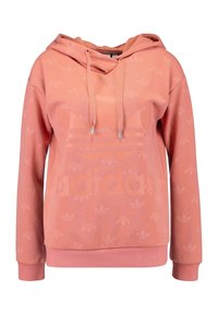 Rosa hoodie i en texturerad bomullsblandning. Har en frontficka med känguru-design, justerbar dragsko i huvan och ett präglat Adidas-logotyp.