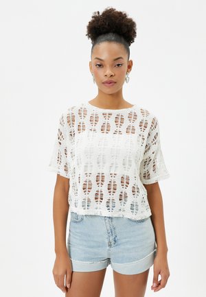 AJOURE SHORT SLEEVE ROUND NECK - T-shirt med print - white