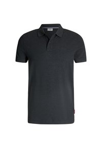 Dunkelgraues Poloshirt aus Baumwollmischung, mit klassischem Kragen, zwei Knopf-Button-Leiste und dezentem Logo-Stick auf der Brust.