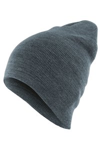 Berretto lavorato a maglia grigio realizzato in materiale morbido, caratterizzato da un design sfilato con una texture liscia e un discreto motivo a coste.