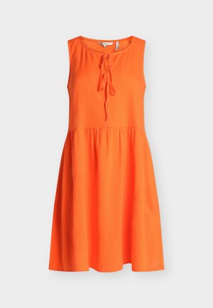 TOM TAILOR DENIM, MINI LINEN MIX DRESS WITH RIBBONS - Abito a camicia - fiery orange