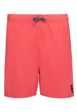 Shorts de bain corail en tissu léger. Dotés d'une taille élastique avec un cordon noir et d'un petit logo sur le côté inférieur.
