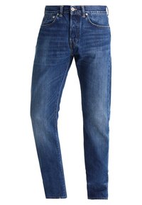 Blå denimjeans med rak passform, som har fem fickor, kopparnitar och en tvättad look. Klassisk design och subtila sömnadsdetaljer.