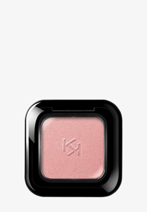 Compact zwart doosje met glinsterende roze poeder make-up, geperst met een verweven dubbele K-logo.