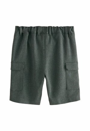 Houtskoolgrijze shorts met een elastische tailleband, twee cargopockets en een gestructureerde stof. Casual ontwerp, knielange snit.