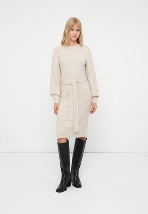 VILAMPE O NECK MIDI DRESS - Gebreide jurk - super light natural melange