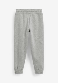Pantalones cortos grises con una cinturilla elástica, piernas ajustadas y puños acanalados. Hechos de una tela suave y transpirable con una textura suave.