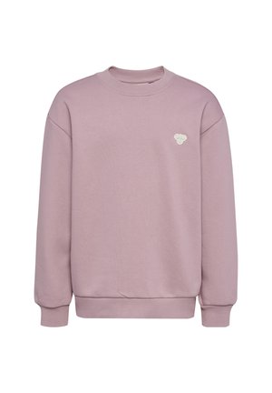 Mauve bluza z okrągłym dekoltem, długimi rękawami i małym białym haftowanym logo na lewej piersi.