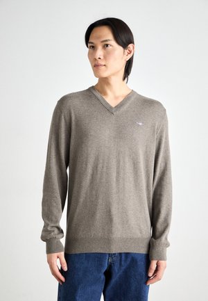 V NECK - Strikkegenser - dark hazelnut melange