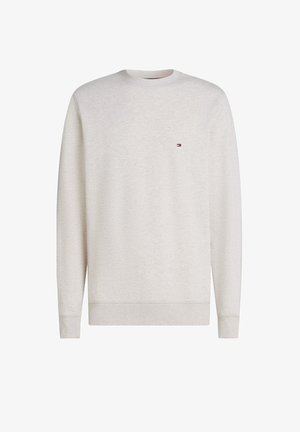 Felpa girocollo grigio chiaro, in misto cotone, polsini e orlo a coste, piccolo logo ricamato sul petto a sinistra, tessuto morbido, vestibilità rilassata.