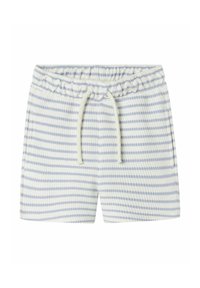 Blå- och vitrandiga shorts med elastisk midja och dragsko samt sidofickor. Tyget har en texturerad yta.