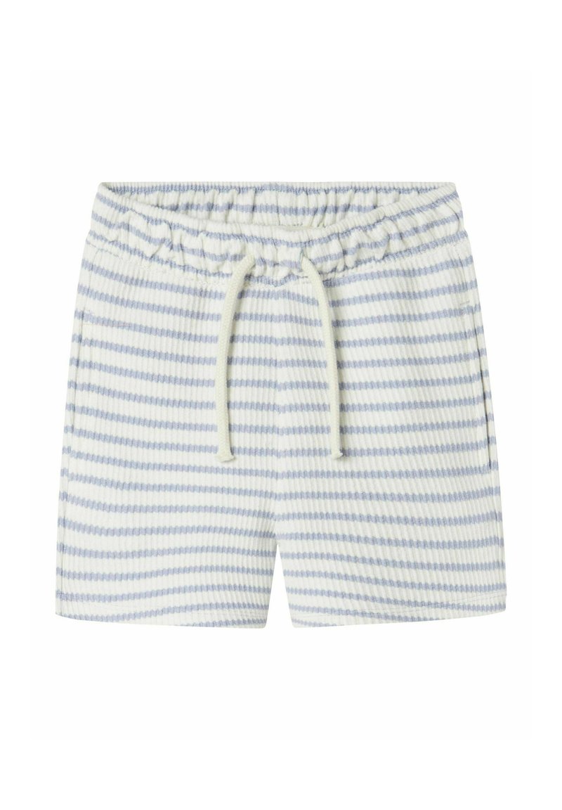 Blå- och vitrandiga shorts med elastisk midja och dragsko samt sidofickor. Tyget har en texturerad yta.