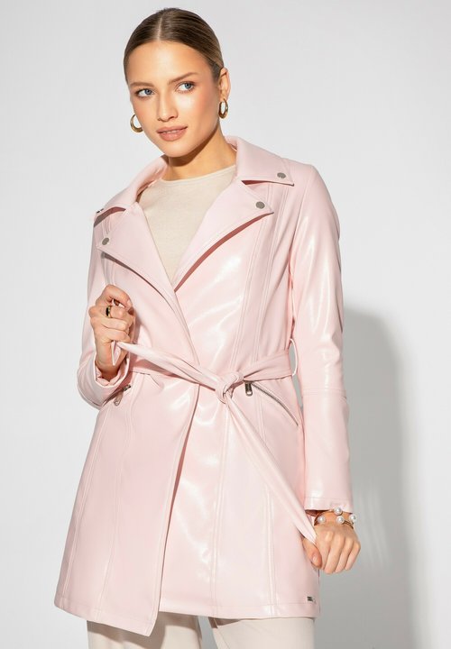 Trench-coat Femme Rose En Cuir D'agneau - Ceinture Cuir - Fait Main - Vintage