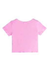 Kurzärmliges, pinkes Baumwoll-T-Shirt mit rundem Ausschnitt und lässiger Passform. Glatte Textur mit minimalen Nähten.