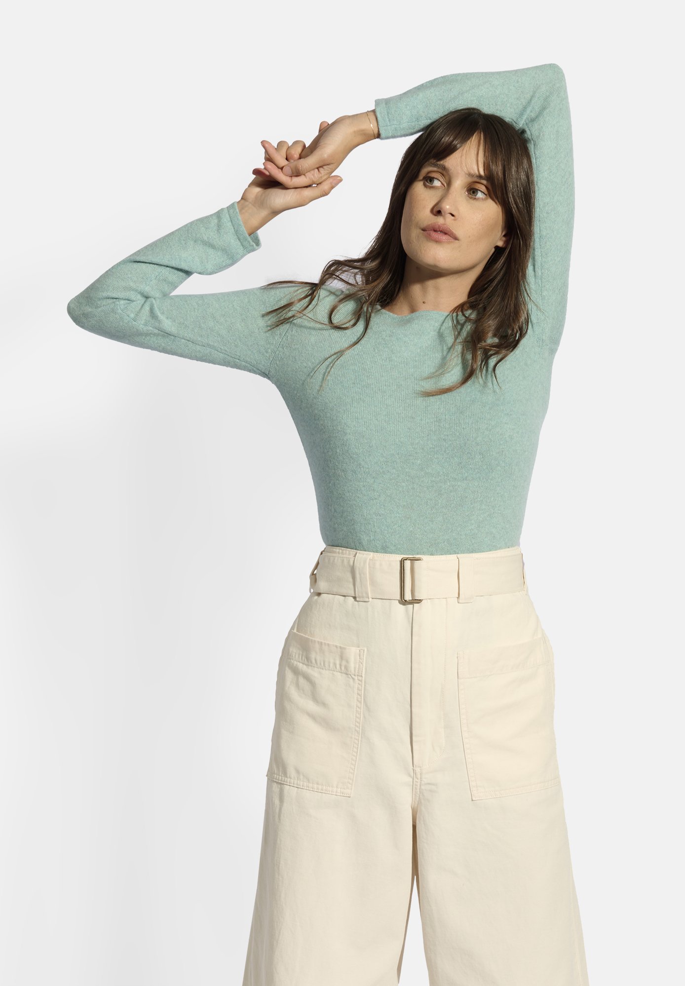 Just Cashmere COL ROND Strickpullover mottled aqua/hellblau