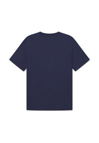 Navy blue short-sleeve t-shirt made of cotton. Classic crew neck design with a smooth texture, no visible patterns or graphics.