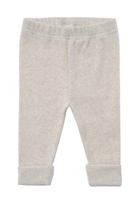 Light gray cotton leggings with a ribbed texture and elastic waistband, featuring rolled cuffs and a simple, unembellished design.