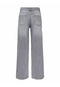 Jean large en denim gris taille haute avec deux poches arrière et passants de ceinture, présenté de dos sur fond blanc.