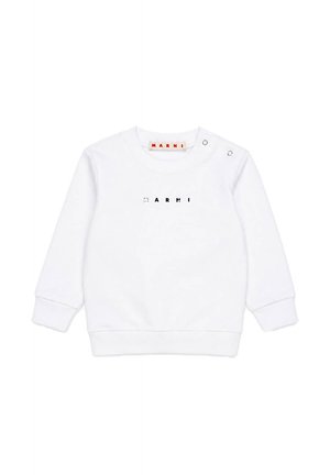 Biała bluza dla malucha z długim rękawem z czarnym logo Marni na przodzie i dwoma zatrzaskami na lewym ramieniu.