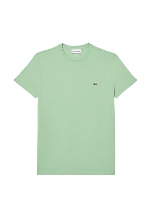 Lichtgroene t-shirt met korte mouwen van zachte katoen met een ronde hals. Heeft een klein, donker logo op de linkerkant van de borst.
