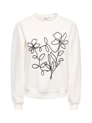 Sweat-shirt blanc à manches longues avec un motif floral en ligne noire continue sur le devant et des poignets et un ourlet côtelés.