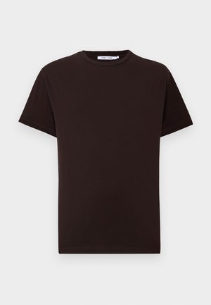 Camiseta de algodão preta com decote redondo, mangas curtas e bainha reta. Textura suave, design casual e sem logótipos ou padrões visíveis.
