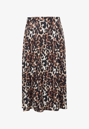 Tijgerprintrok in bruin- en zwarttonen op een crèmekleurige achtergrond, met een rechte snit en een zachte stofstructuur.