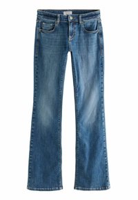 Džinsai bootcut vidutinio mėlynumo džinsinio audinio. Su klasikiniu penkių kišenių dizainu, užtrauktuku ir subtiliu blukimu ant šlaunų.