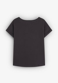 Camiseta de manga corta en gris oscuro con escote redondeado, ajuste holgado y puños enrollados. Hecha de una tela suave y ligera.