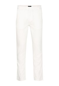 Witte katoenen broek met een rechte snit, voorzien van zijzakken en een knoopsluiting. Soepele textuur en eenvoudig ontwerp.