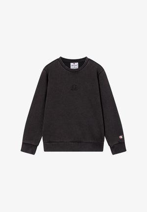 Czarna bluza crewneck z mieszanki bawełny, z małym haftowanym logo na piersi oraz ściągaczami na mankietach i dole.