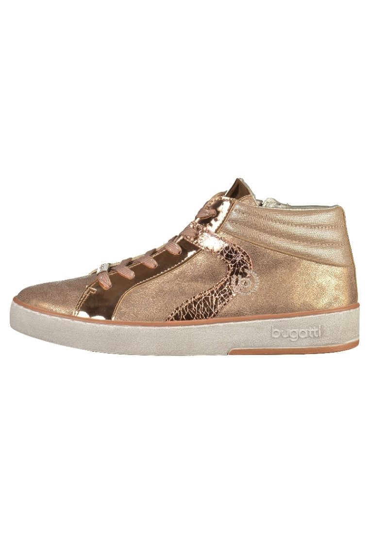 Sneakers alta con una toma metallic bronzo, dettagli screpolati e una finitura testurizzata. Lacci in una tonalità abbinata, con suola in gomma.