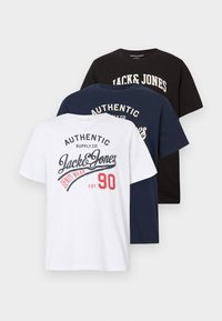 JJETHAN CREW NECK 3 PACK - Camiseta estampada - black/white/navy