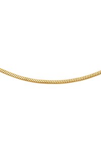 Gold-toned chain necklace with a twisted design. Features smooth, rounded links and a uniform thickness throughout its length.