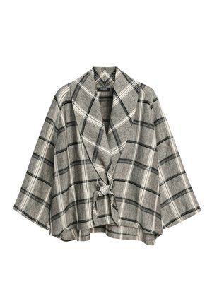 Massimo Dutti, PLAID TIE-DETAIL VOLUMINOUS JACKET - Blazer - mottled grey