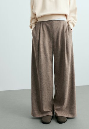 OYSHO, MOTTLED WIDE-LEG TROUSERS - Pantalon classique - brown-grey melange