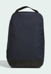Marineblauwe rugzak met een slank rechthoekig ontwerp, gemaakt van gestructureerde stof, met een zwarte mesh onderkant en een stevige handgreep aan de bovenkant.