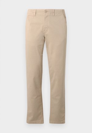 Beige chino's van katoen, met een rechte pasvorm, traditionele knoopsluiting en zijzakken met nette stiksels.