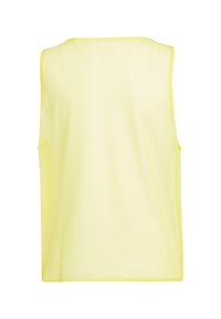 Gul mesh sports pinnie vest, ærmeløs med brede armhuller og rund halsudskæring, vist fra ryggen mod en hvid baggrund.