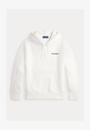 Sweat à capuche blanc en mélange de coton, doté d'une poche avant, d'une capuche avec cordon de serrage et du logo "POLO SPORT" brodé sur le côté gauche de la poitrine.