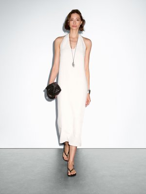 LONG FLOUNCE V-NECK - Jurk - white