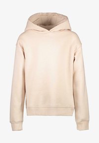 Lichtbeige hoodie met een voorzak in kangoeroestijl, een trekkoordkap en ribgebreide manchetten en zoom. Gemaakt van zachte, gestructureerde stof.