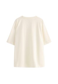 Kortærmet t-shirt med rund hals i off-white bomuld. Den har en afslappet, lige pasform med en glat tekstur og ingen synlige mønstre eller detaljer.