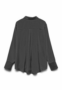 Satin sort langærmet skjorte med krave, rygpleat og knapmanchetter. Glat tekstur og afslappet pasform.