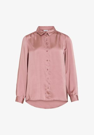 Langærmet skjorte i støvet pink satin med knapper, klassisk krave og subtil glans, med buet kant og ærmer med manchetter.