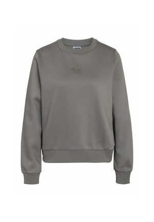 Antraciet grijze longsleeve crewneck sweatshirt met ribgebreide manchetten en zoom, voorzien van een klein geborduurd logo op de borst.